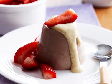 Chocolate blancmange with creme anglaise