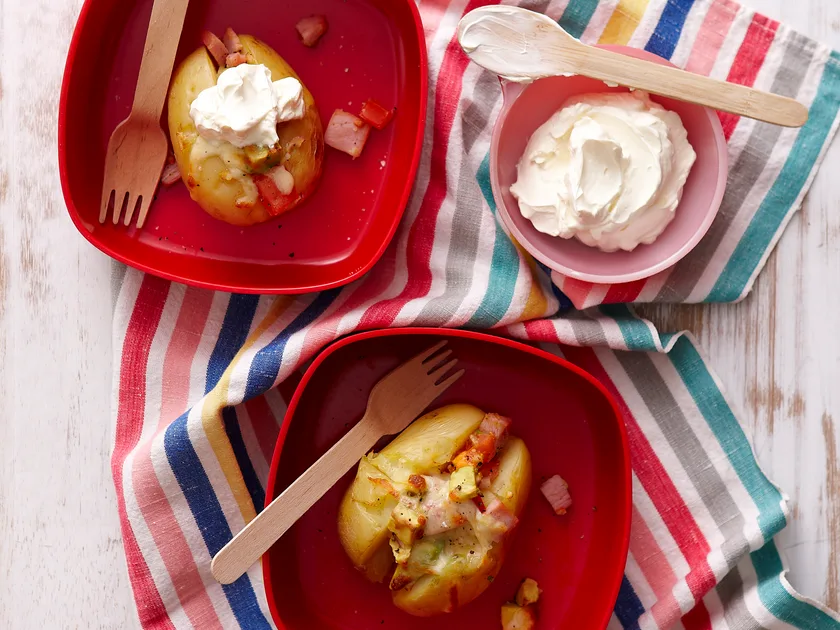 Cheesy ham and avocado potatoes