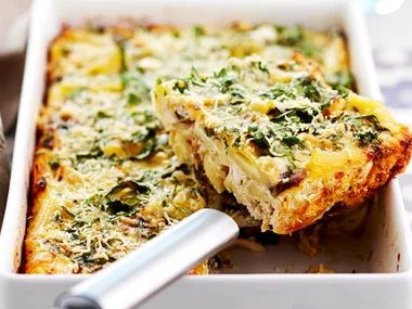 Chicken and mushroom pasta pie
