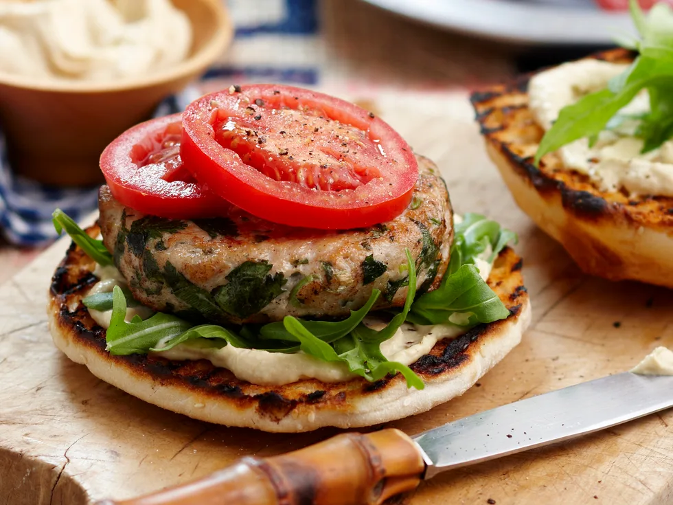 Chicken and hummus burger