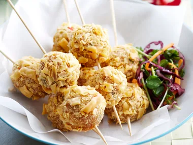 Chicken noodle balls with Thai Slaw