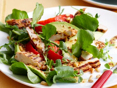 Chicken tenderloins with mustard and snow-pea sprouts