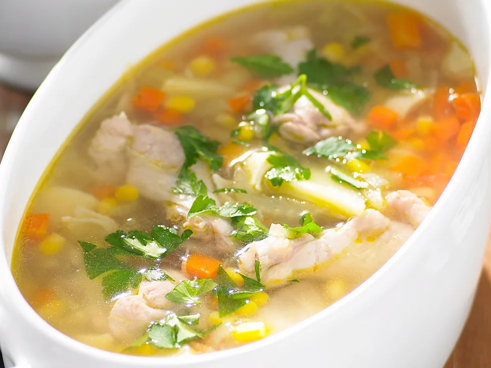 Chicken wing and leek soup