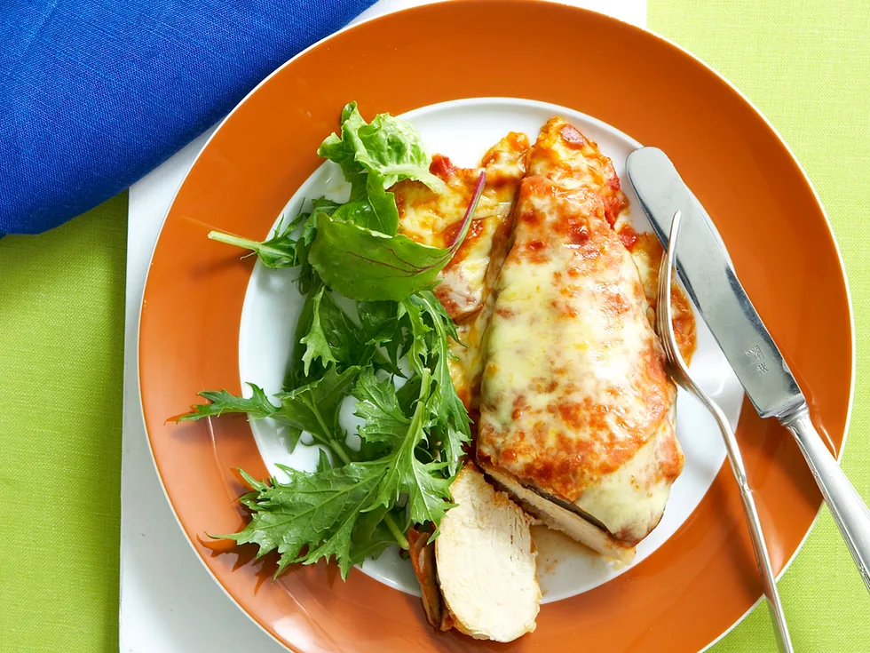 Chicken with ham and eggplant