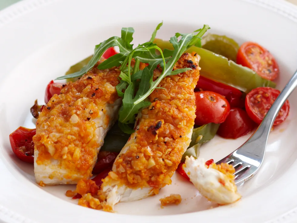 Chilli cashew crusted fish