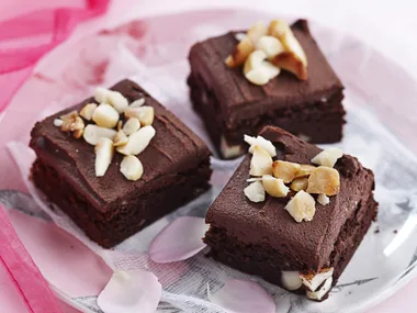 Chocolate macadamia fudge slice