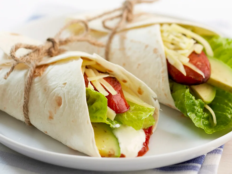 Chorizo and avocado wraps