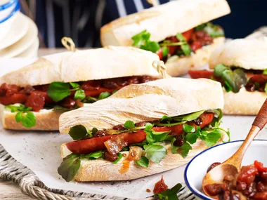 Chorizo baguettes with tomato chutney