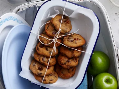 Chunky pecan and choc chip cookies