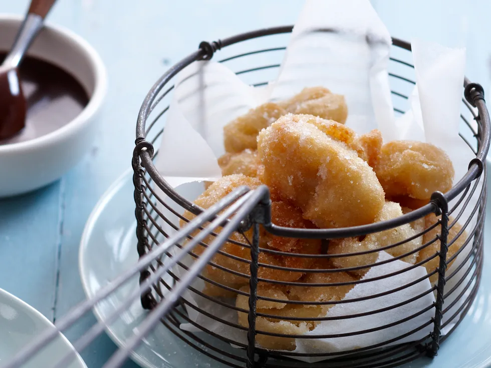 Coconut battered bananas with chocolate liqueur