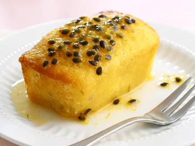 Coconut, lime and passionfruit syrup cakes