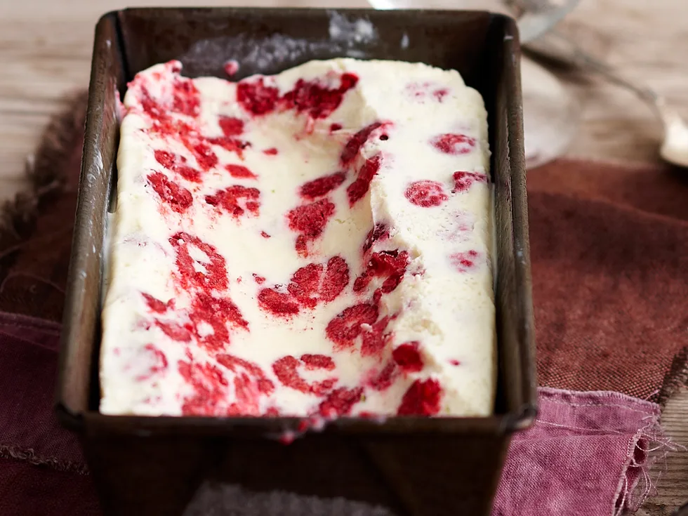 Coconut, raspberry and white choc ice-cream
