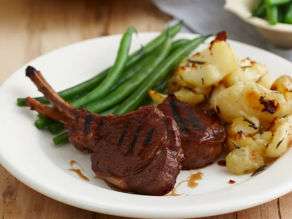 Cranberry lamb cutlets with smashed potatoes