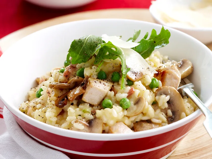 Cream of chicken risotto with rocket
