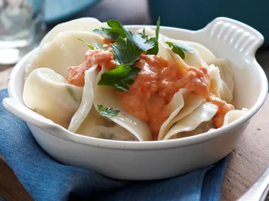Creamy tomato, pork and veal ravioli