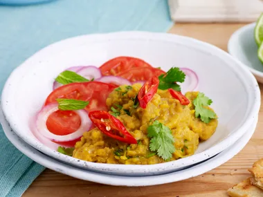 Dahl with tomato and onion salad