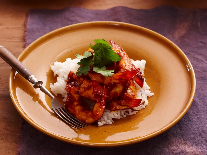 Dry fried chilli prawns