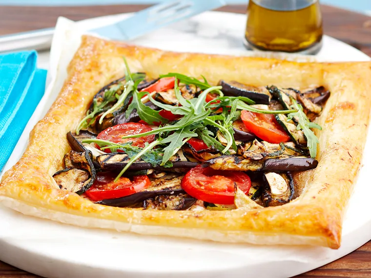 Eggplant, tomato and zucchini slice