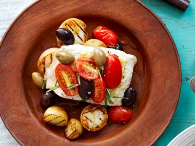 Fish parcels with char-grilled potatoes