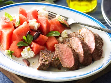 Greek lamb with watermelon salad