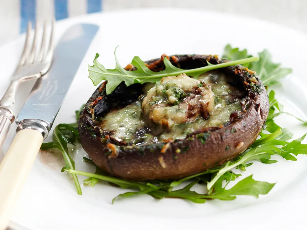 grilled garlic, herb and cheese mushrooms