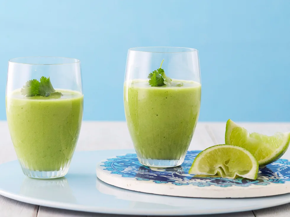 Iced avocado soup with cucumber and coriander