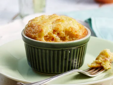Individual creamed corn and bacon souffles