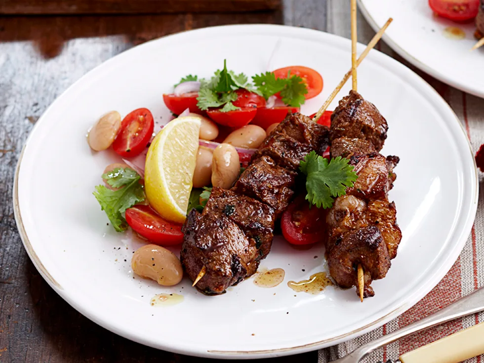 lamb kebabs with butter bean salad