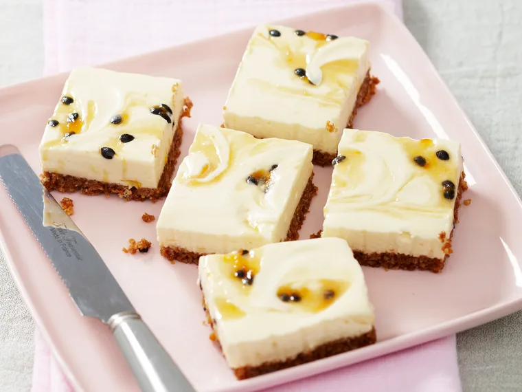 lemon passionfruit cheesecake slice