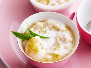 Lychee and lime rice pudding