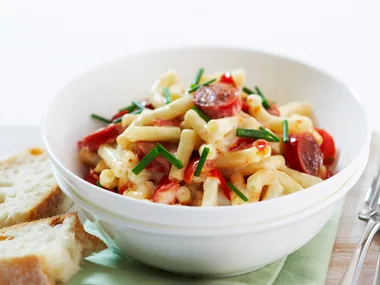 macaroni with cabanossi and tomato