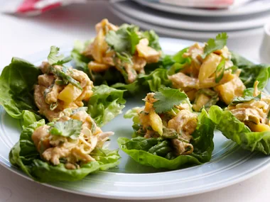 Mango and yoghurt chicken lettuce cups