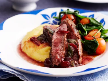 Marinated lamb fillets on creamy polenta