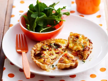 Mini cabanossi, tomato and cheese quiche