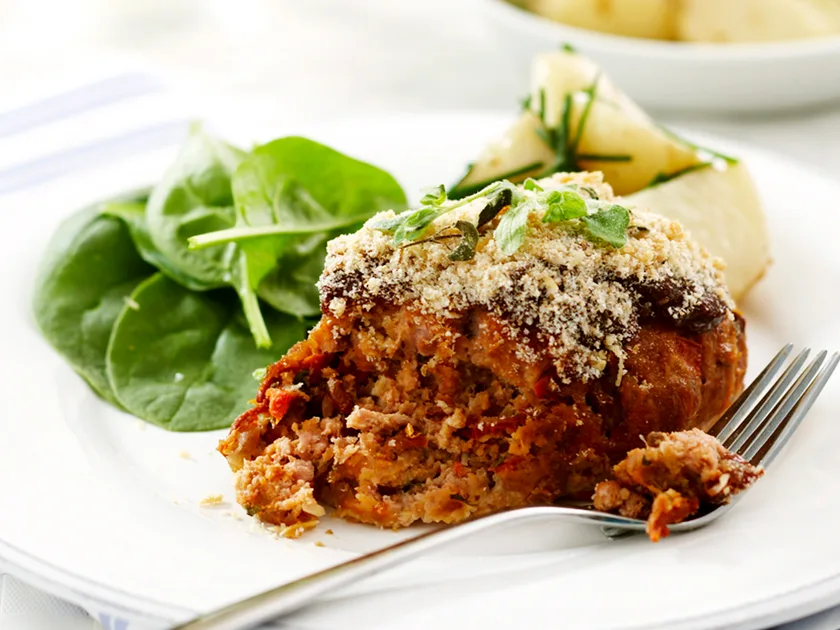 Mini meatloaves with chive potatoes