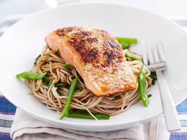Miso and sesame salmon with soba noodles