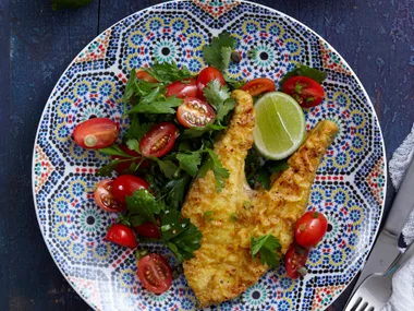 Moroccan spiced fish with herb salad