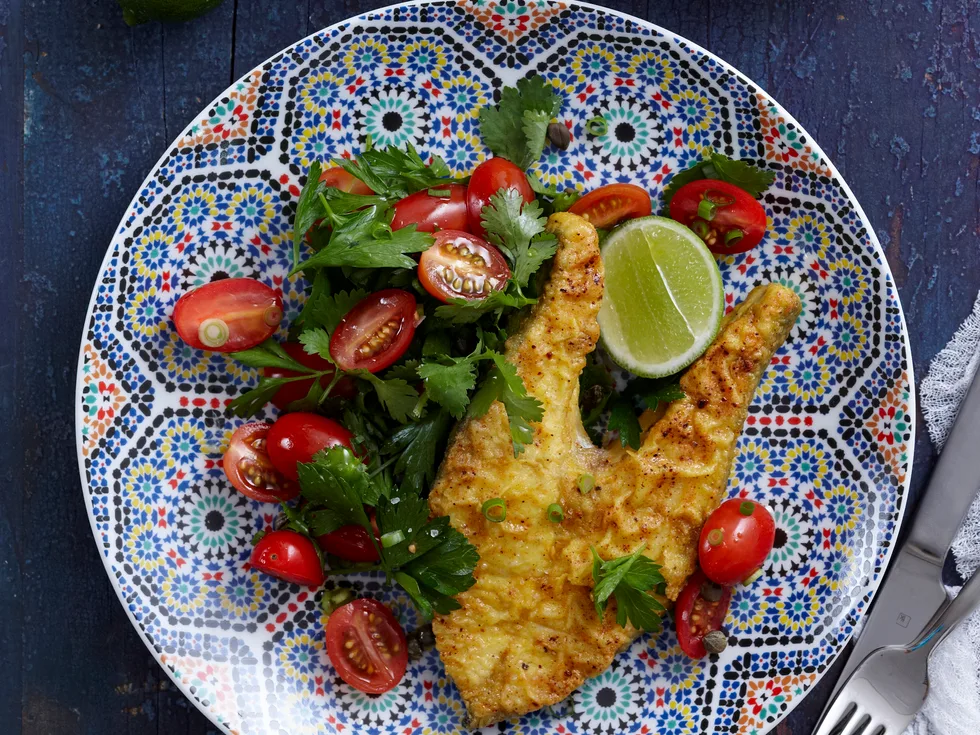 Moroccan spiced fish with herb salad