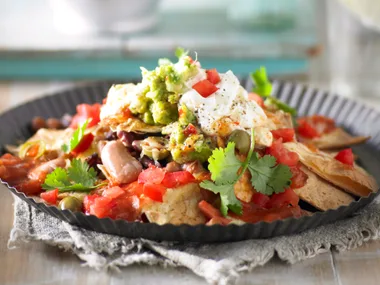 Nachos with chunky guacamole