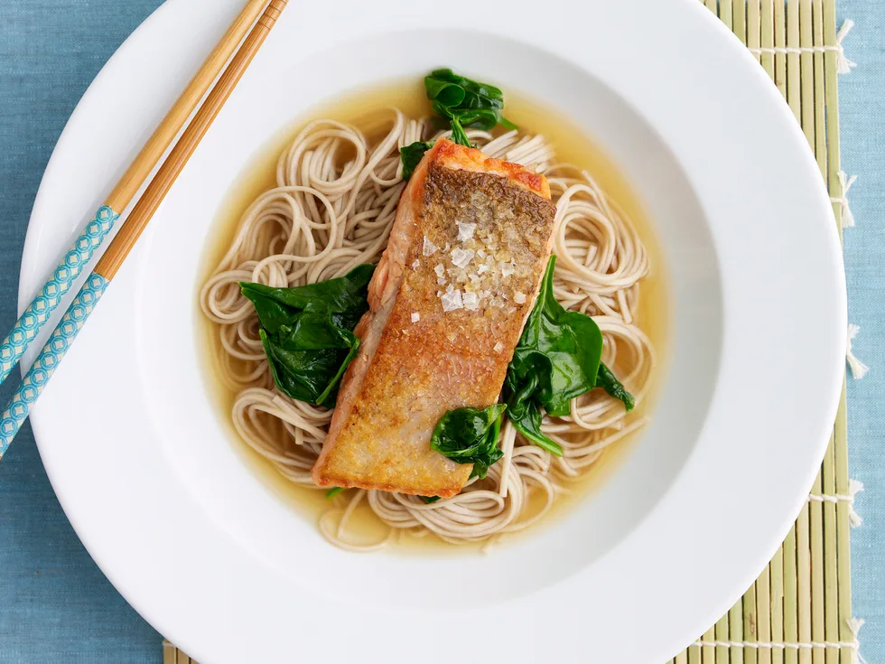 Ocean trout with miso soba noodles
