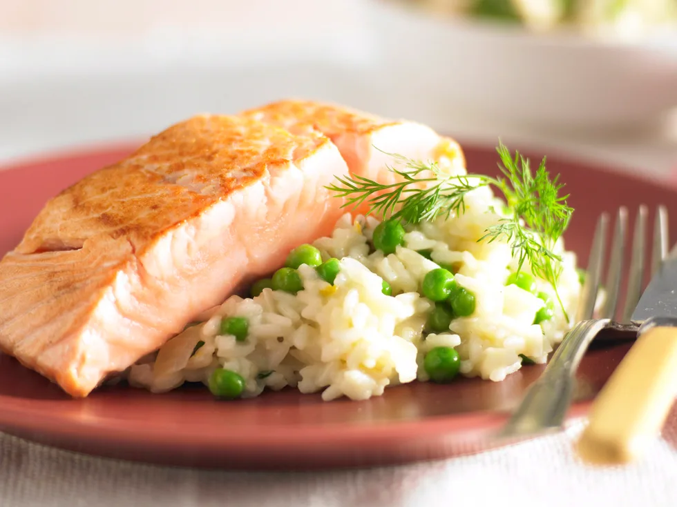 Pea and Dill Risotto with salmon