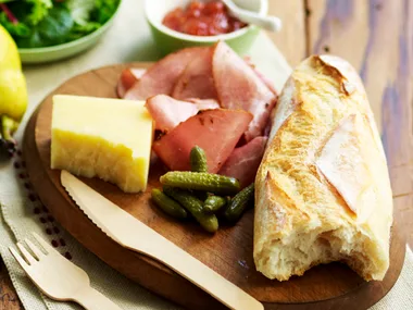 Ploughman's lunch with sweet chilli salmon pate