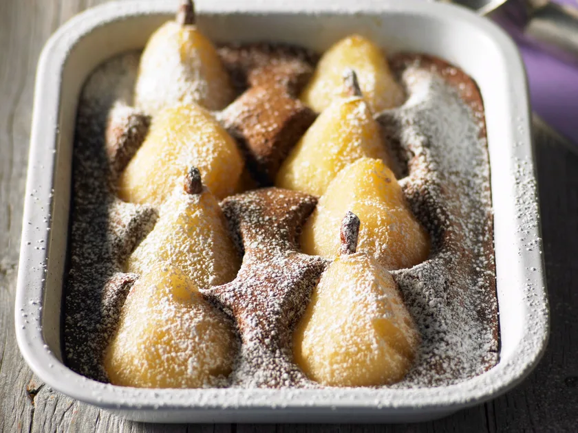 Poached pear pudding