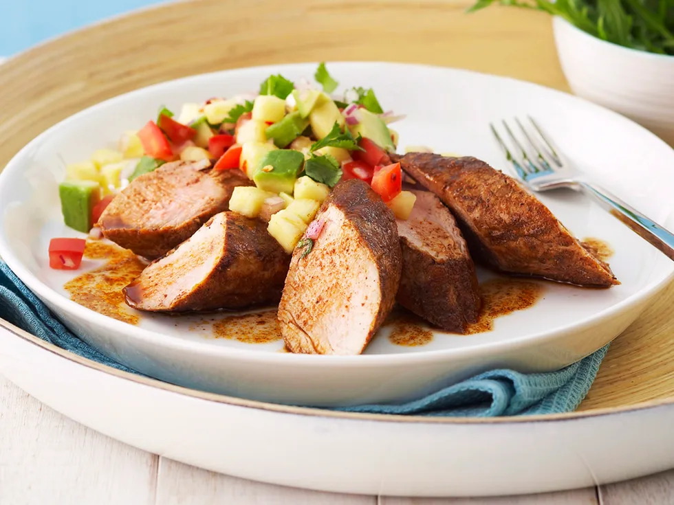 Pork fillets with avocado and pineapple salsa
