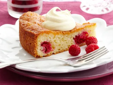 Raspberry and coconut teacake