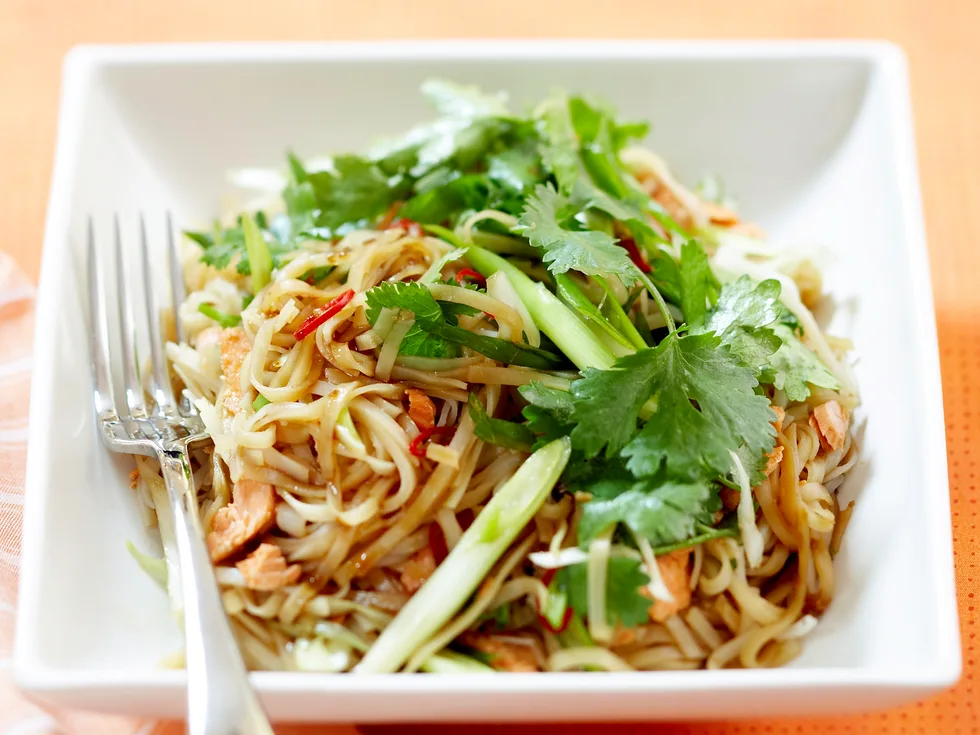 Salmon and teriyaki noodle salad