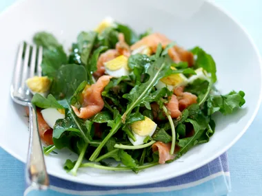 Salmon, egg and rocket salad
