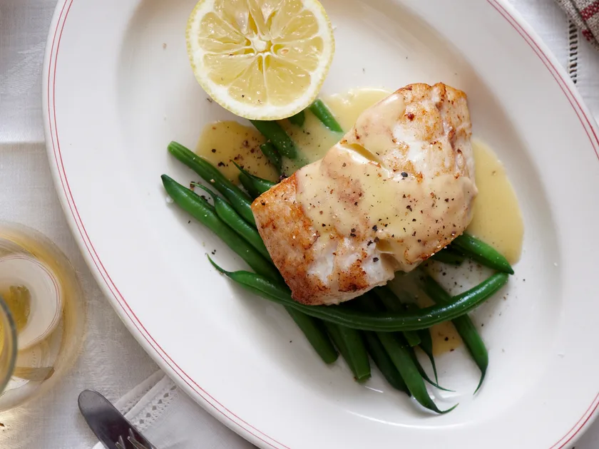 Seared fish with lemon beurre blanc