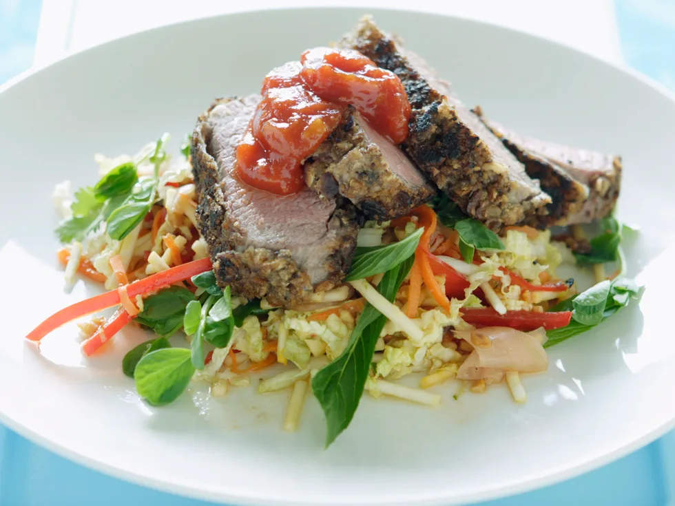Shiitake-crushed lamb backstrap
