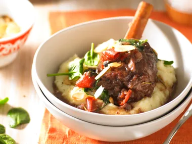 Slow cooked red wine and cranberry lamb shanks